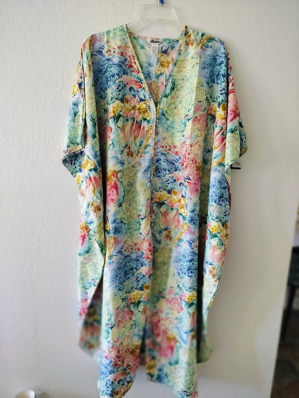 Vintage Winlar Caftan Lounger Dress One Size Floral Watercolor Maxi
